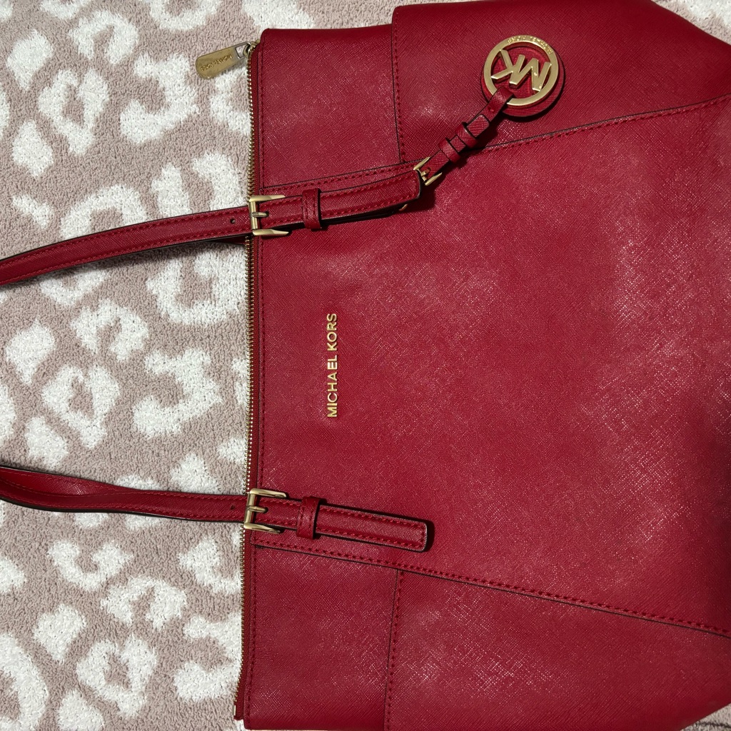 Michael Kors Red Tote Bag With Gold Hardware
